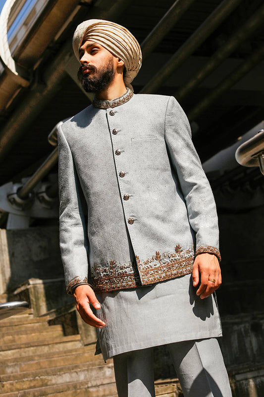 Mohsin Naveed Ranjha Ice Blue Prince Coat (GBL-327)