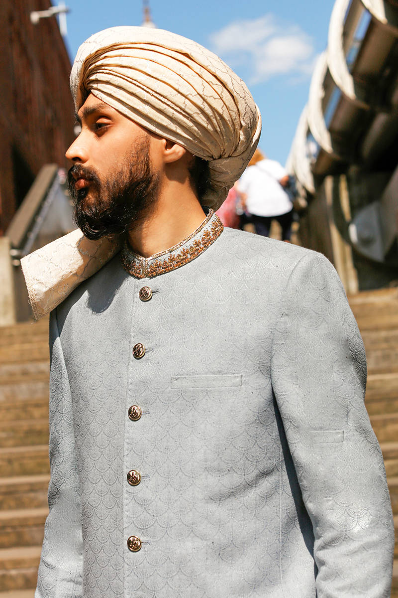 Mohsin Naveed Ranjha Ice Blue Prince Coat (GBL-327)