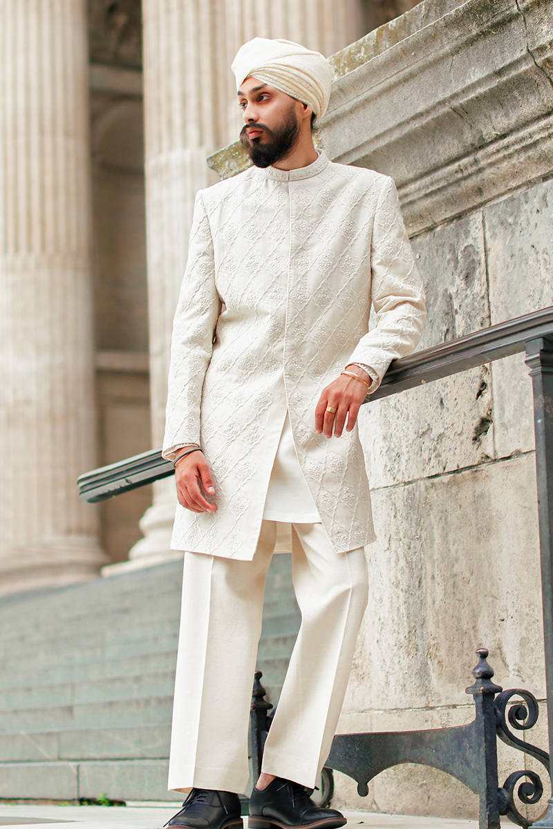 Mohsin Naveed Ranjha White Sherwani (GW-560)