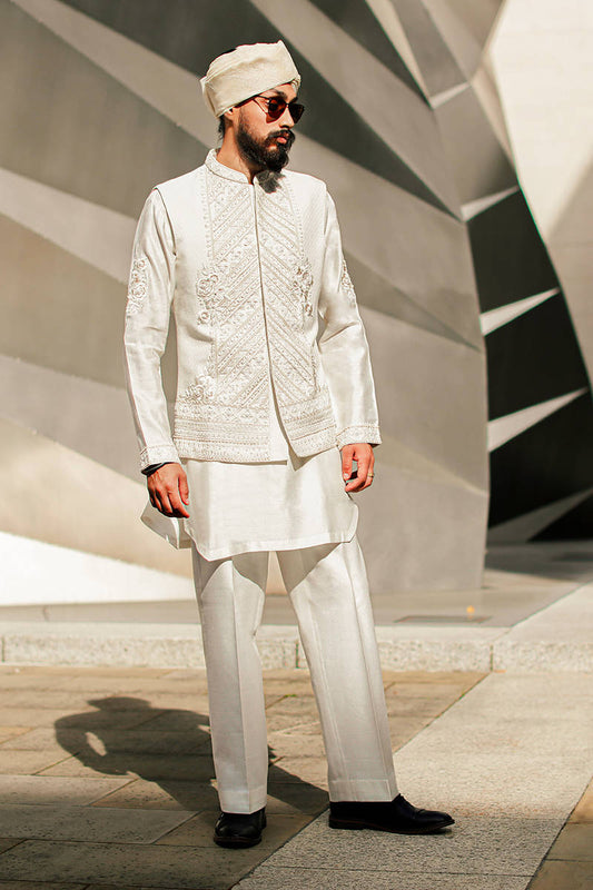 Mohsin Naveed Ranjha White Waistcoat Suit (GW-565)