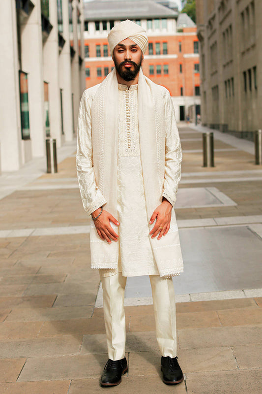 Mohsin Naveed Ranjha Off White Kurta Pyjama (GW-566)