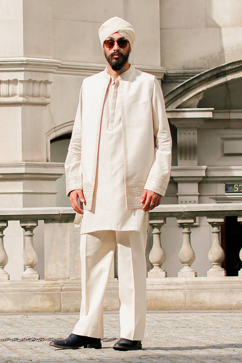 Mohsin Naveed Ranjha White Waistcoat Suit (GML-176-A)