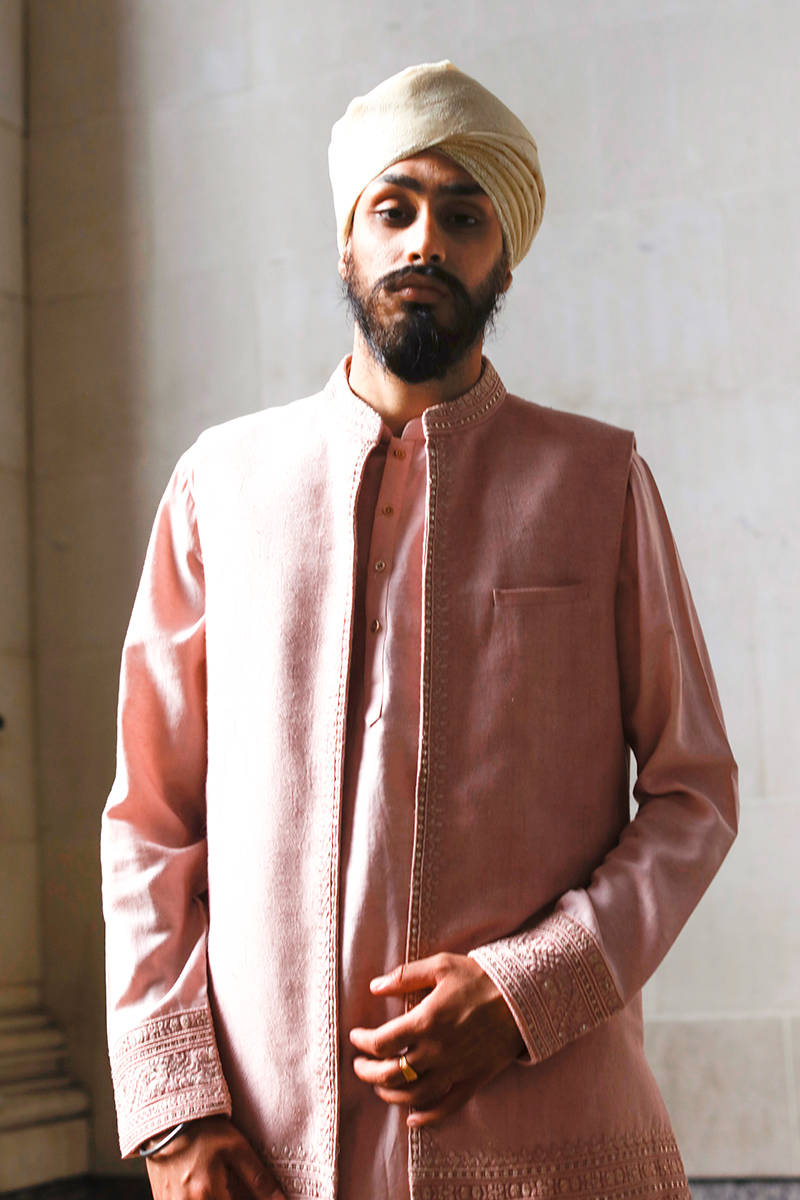 Mohsin Naveed Ranjha Pink Waistcoat Suit (GML-176-B)