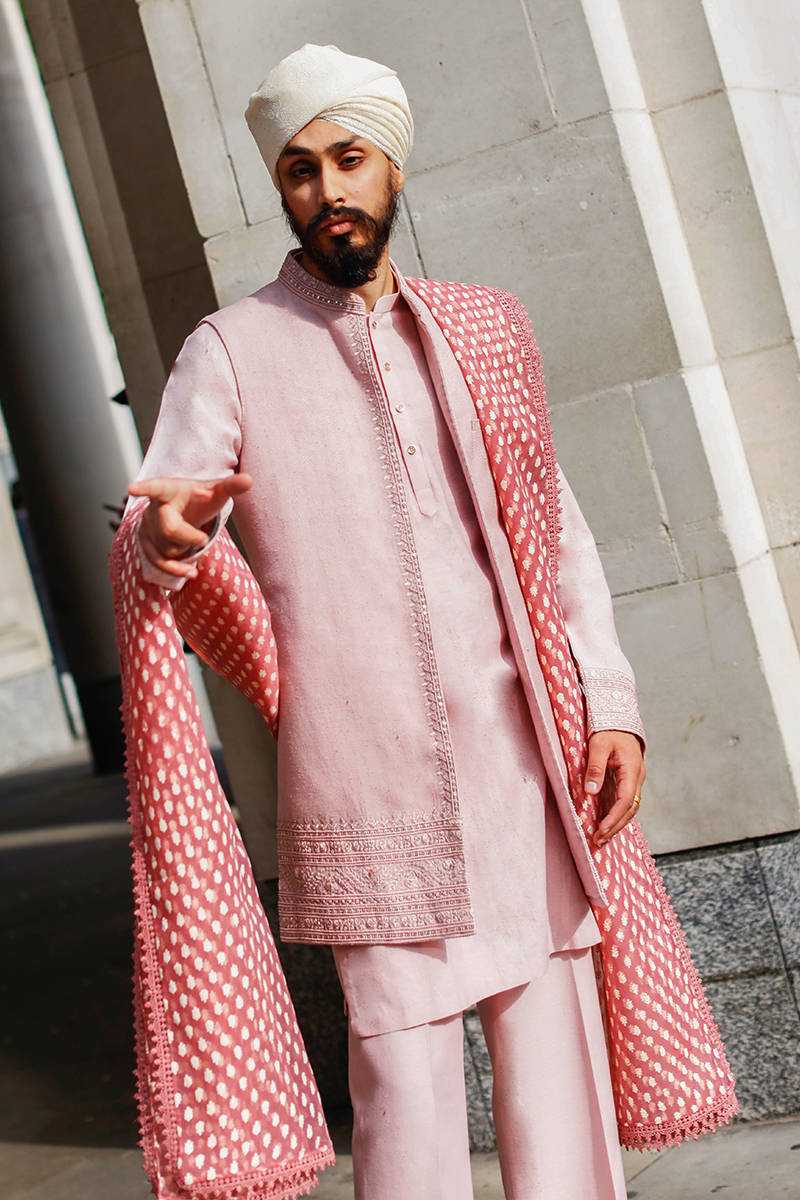 Mohsin Naveed Ranjha Pink Waistcoat Suit (GML-176-B)