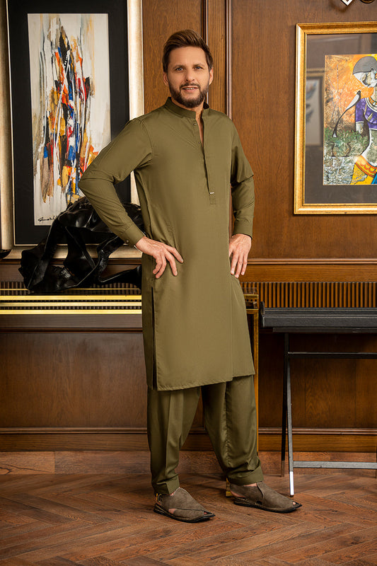 Olive Green Limited Edition Kameez Shalwar