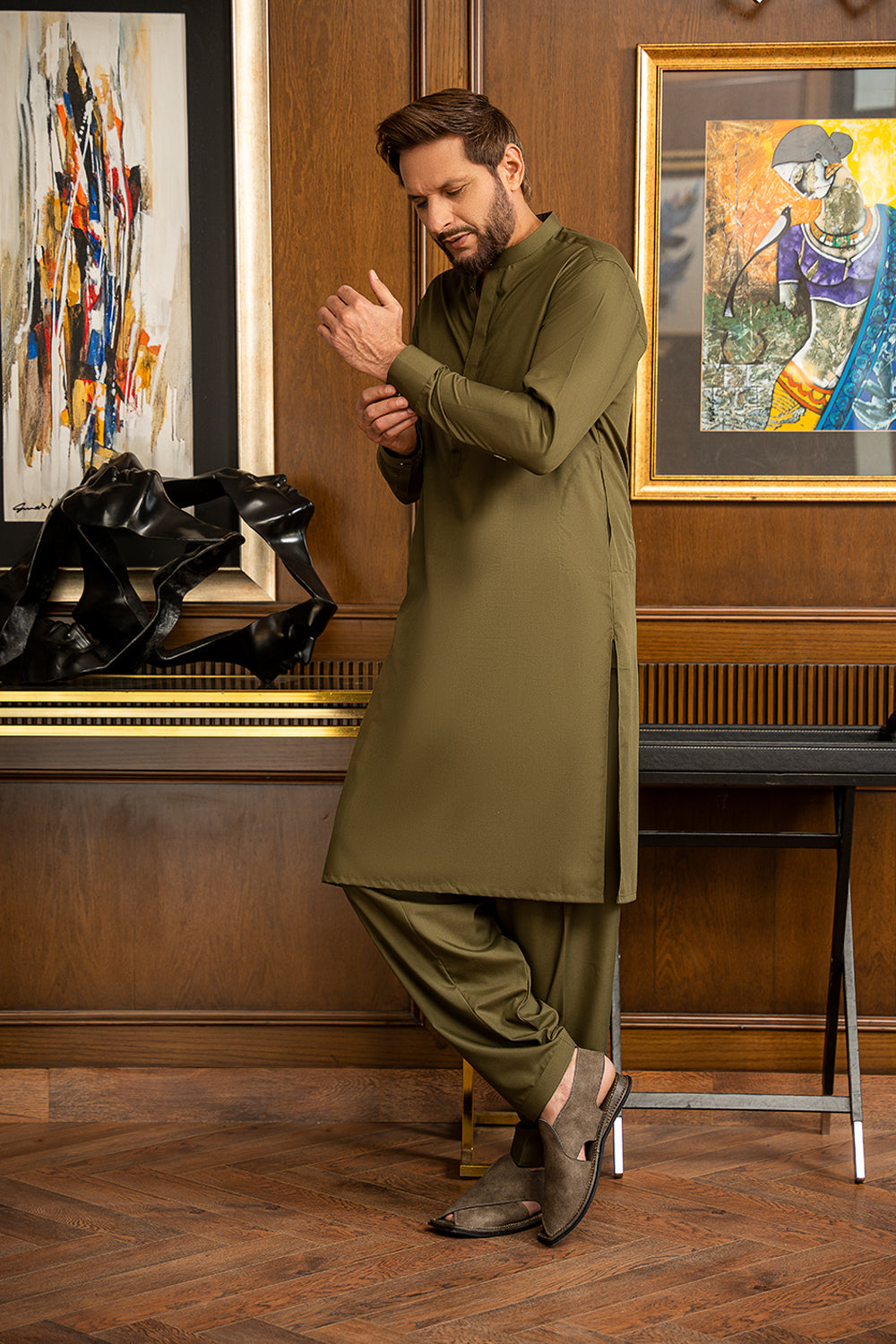 Olive Green Limited Edition Kameez Shalwar