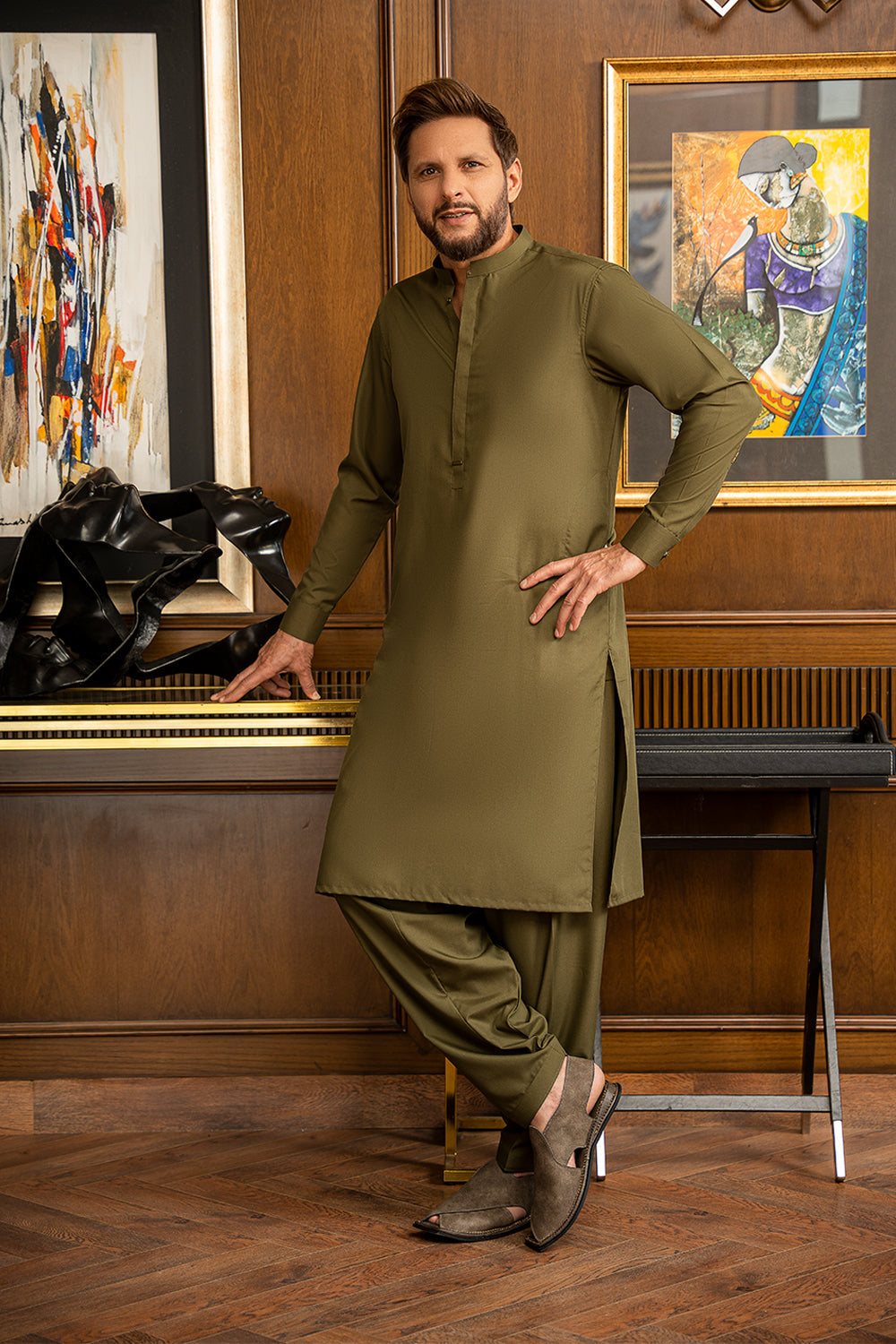 Olive Green Limited Edition Kameez Shalwar