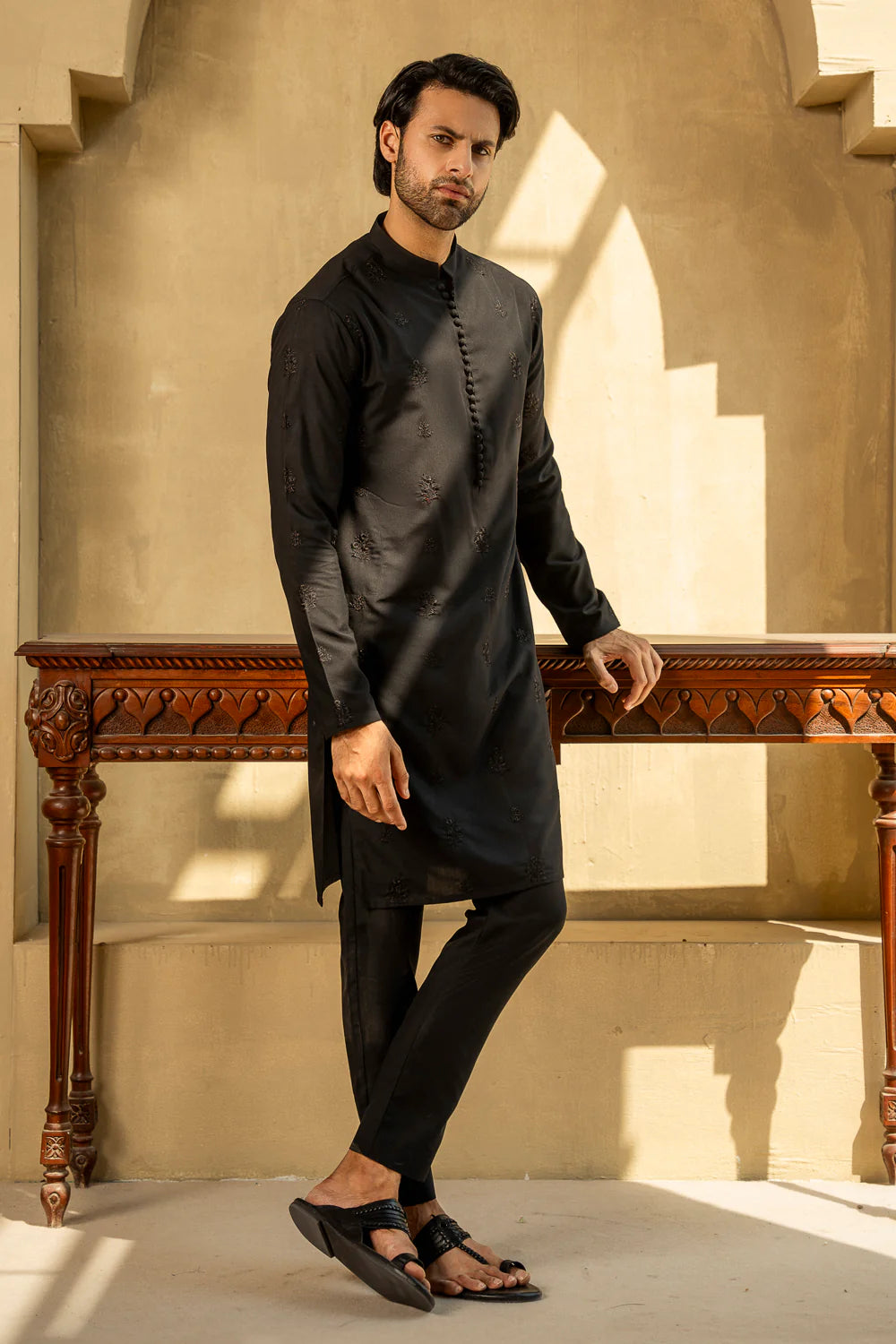 Shahid Afridi Black Embroidered Kurta Pyjama