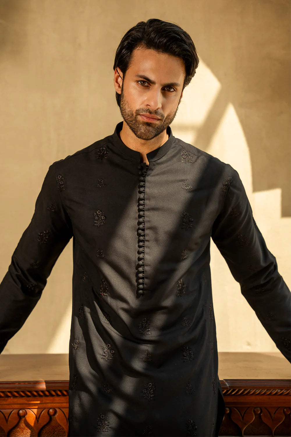 Shahid Afridi Black Embroidered Kurta Pyjama