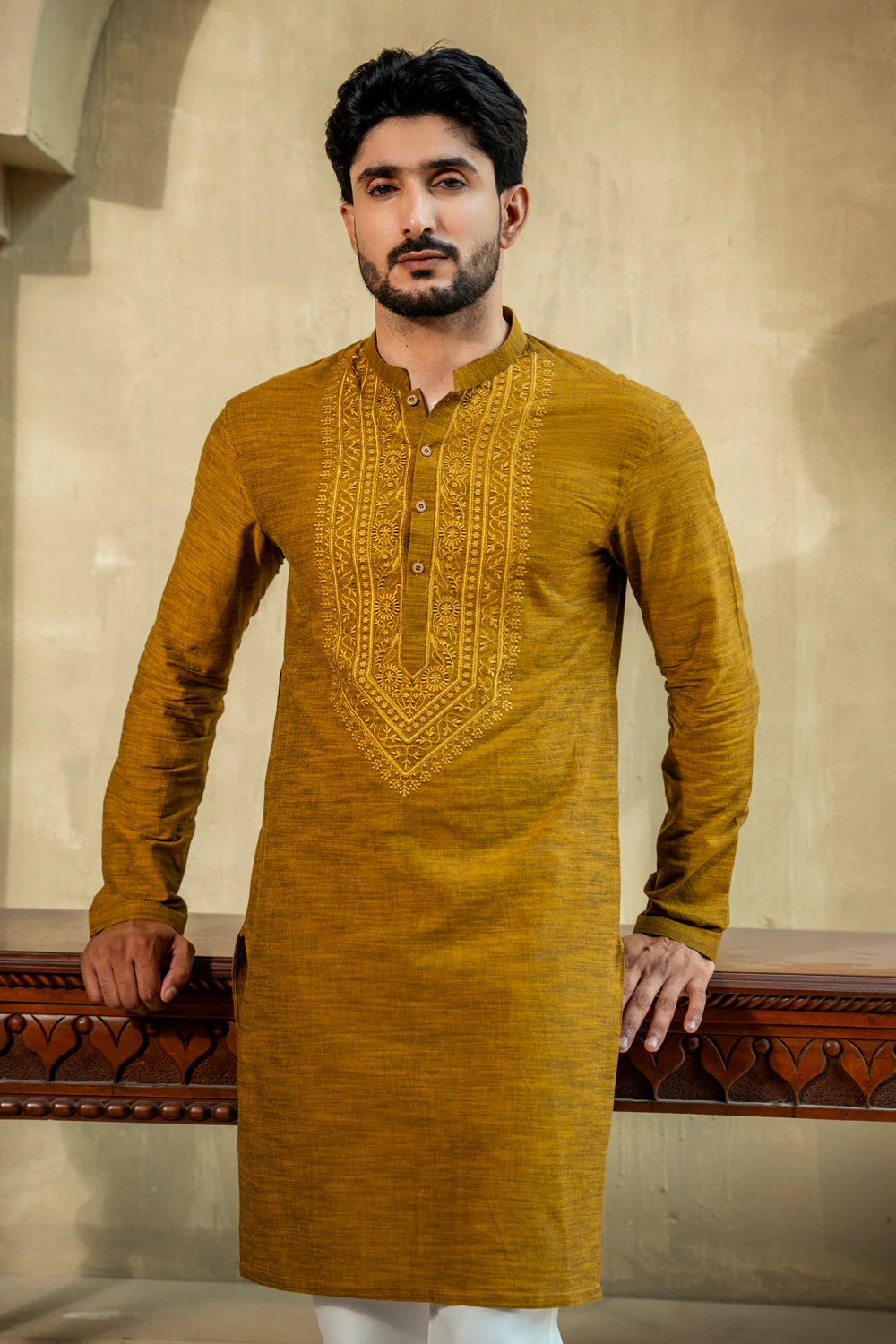 Shahid Afridi Yellow Embroidered Kurta Pyjama