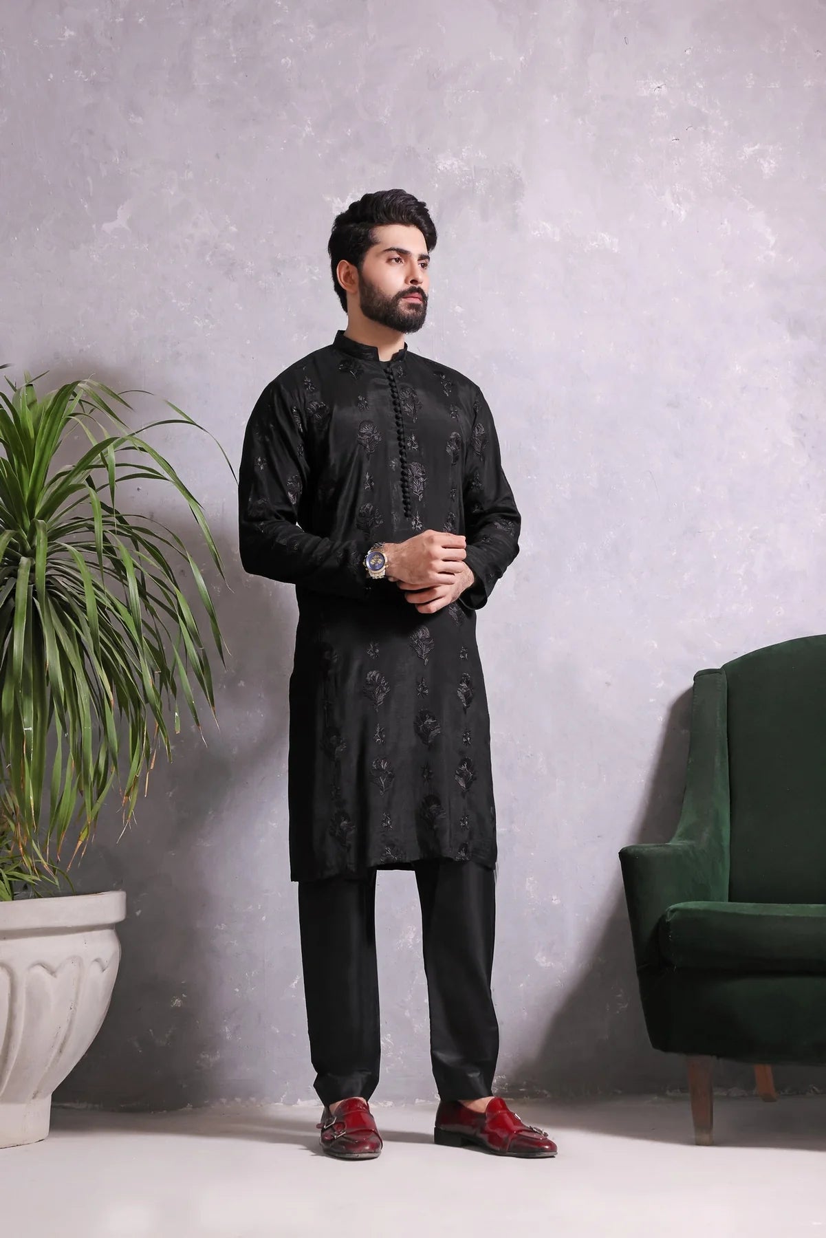 TGM Bone Black Kurta Pyjama