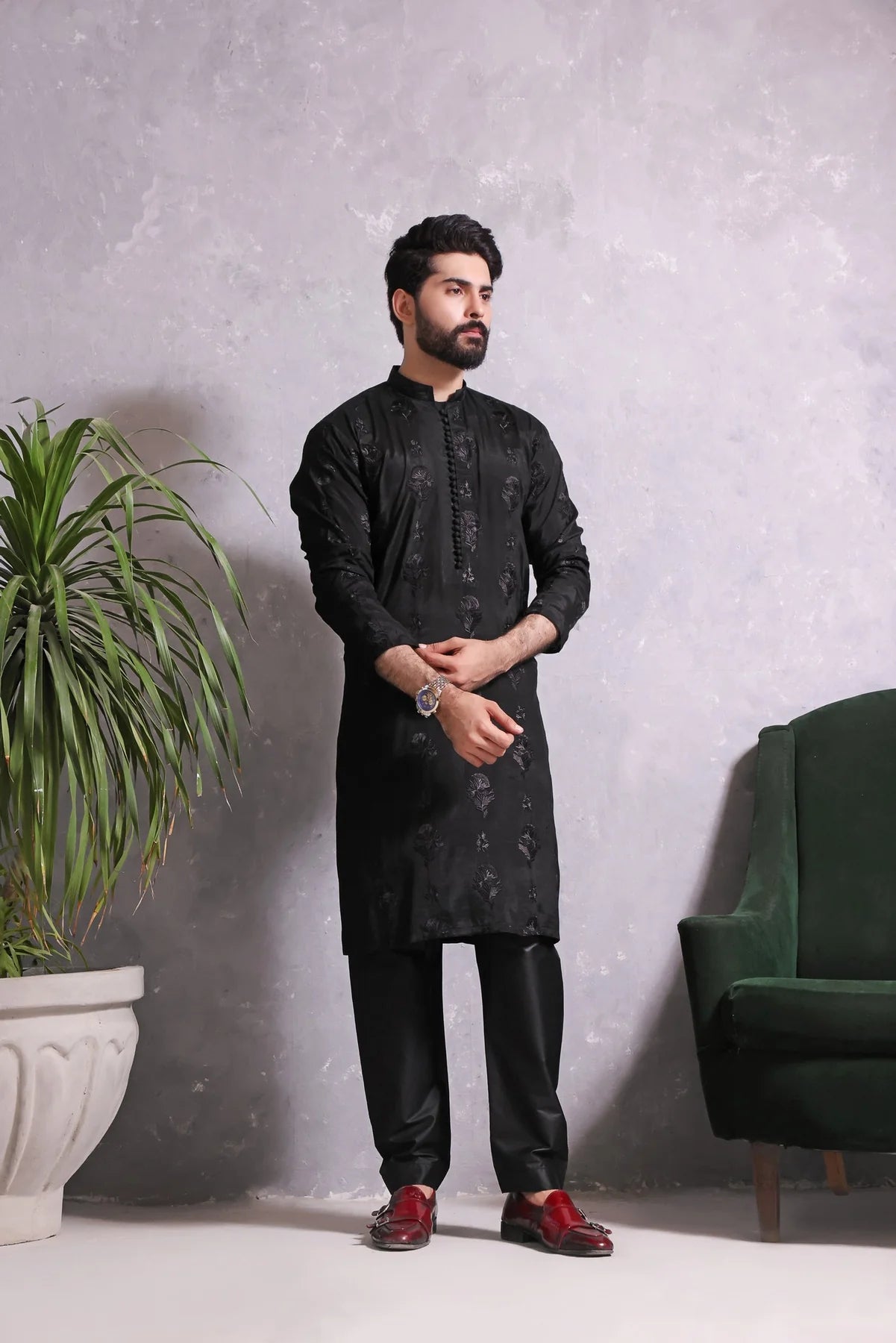 TGM Bone Black Kurta Pyjama