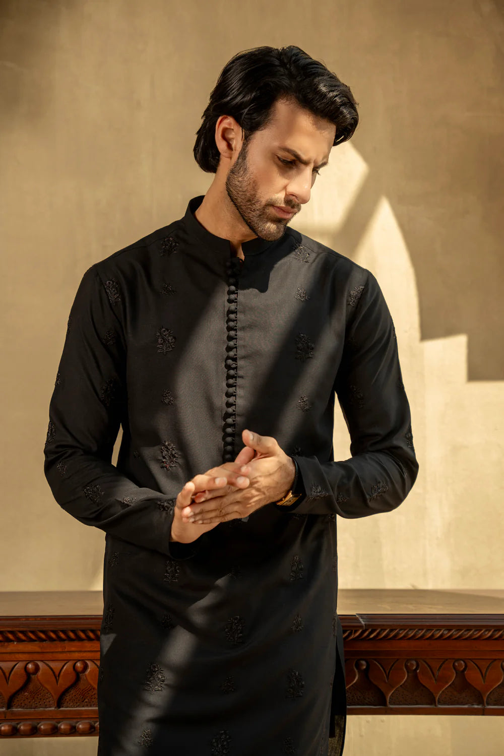 Shahid Afridi Black Embroidered Kurta Pyjama