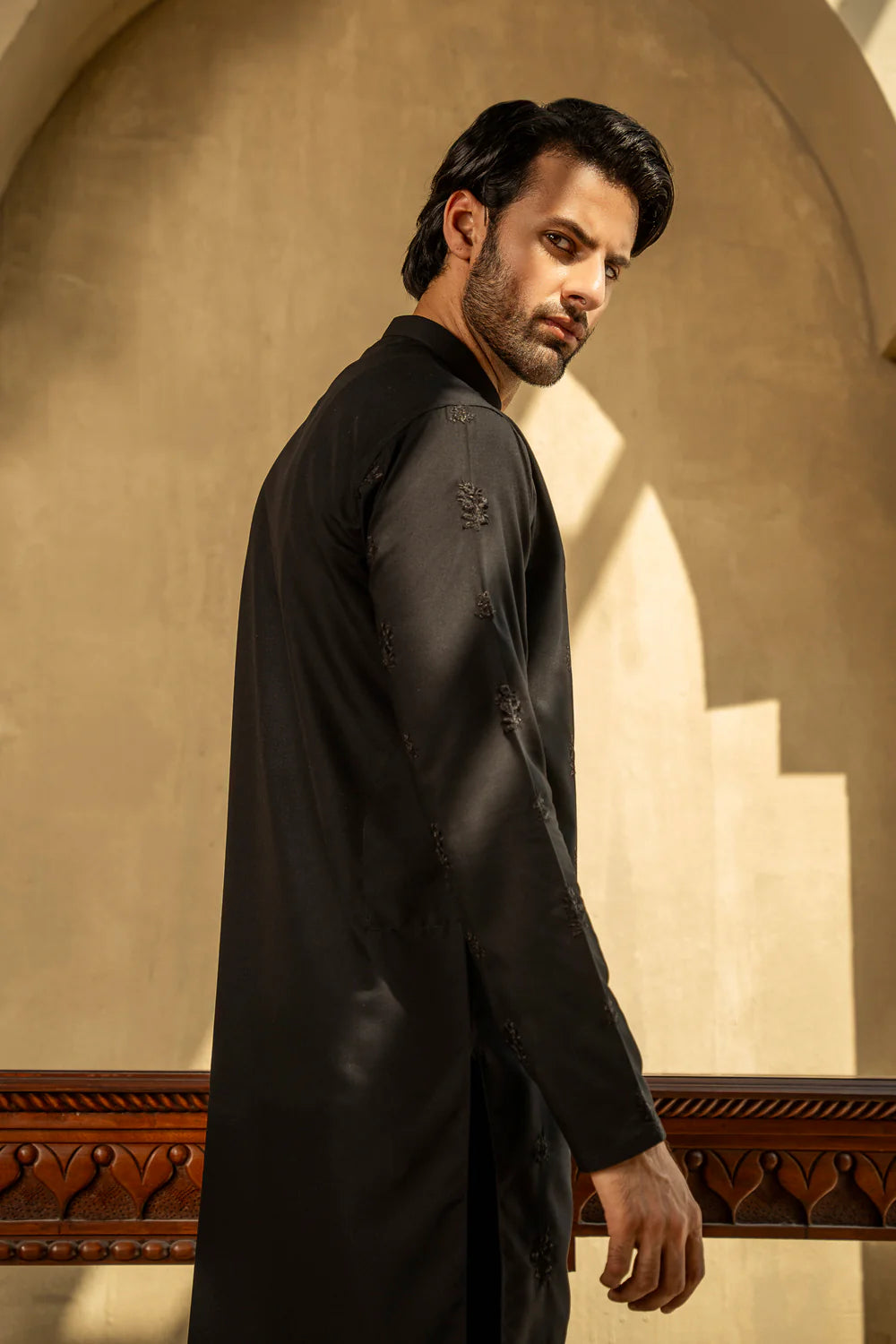 Shahid Afridi Black Embroidered Kurta Pyjama