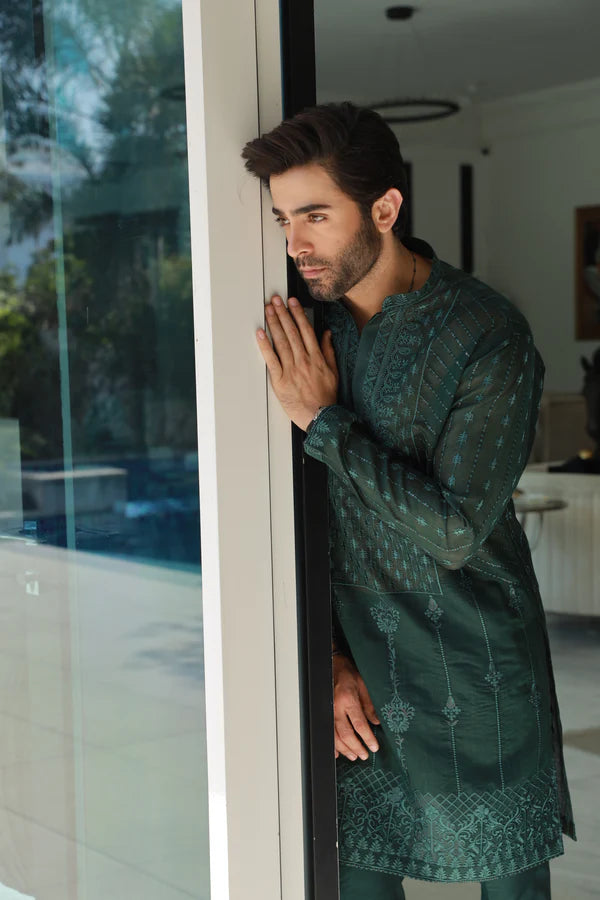 Amirkhan Couture Bottle Green Kurta Pyjama SM-005