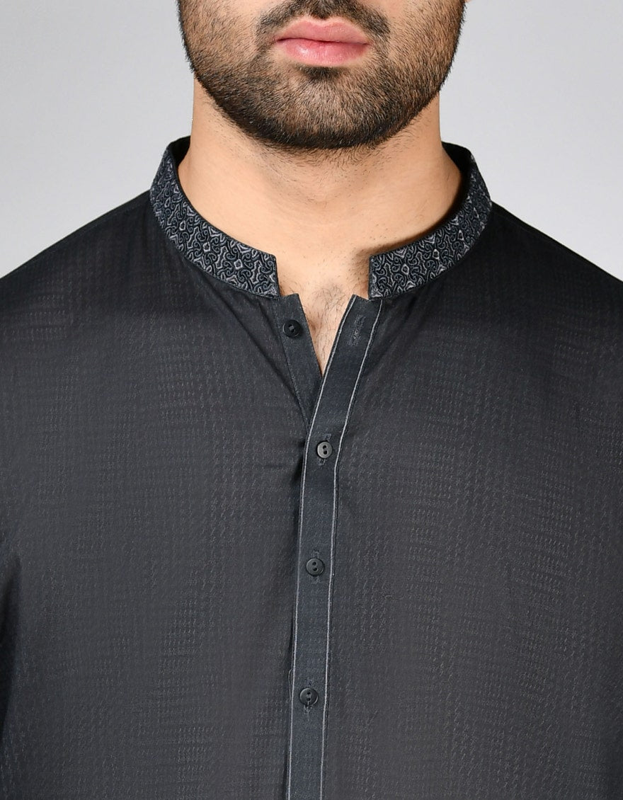 Charcoal Embroidered Cotton Kurta