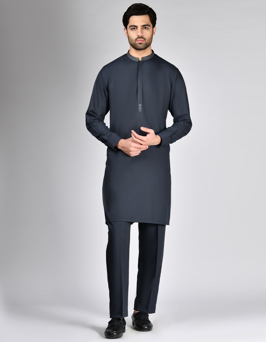 Grey Embroidered Kurta Pyjama