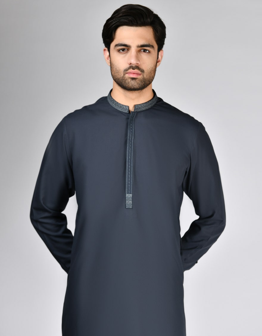 Grey Embroidered Kurta Pyjama