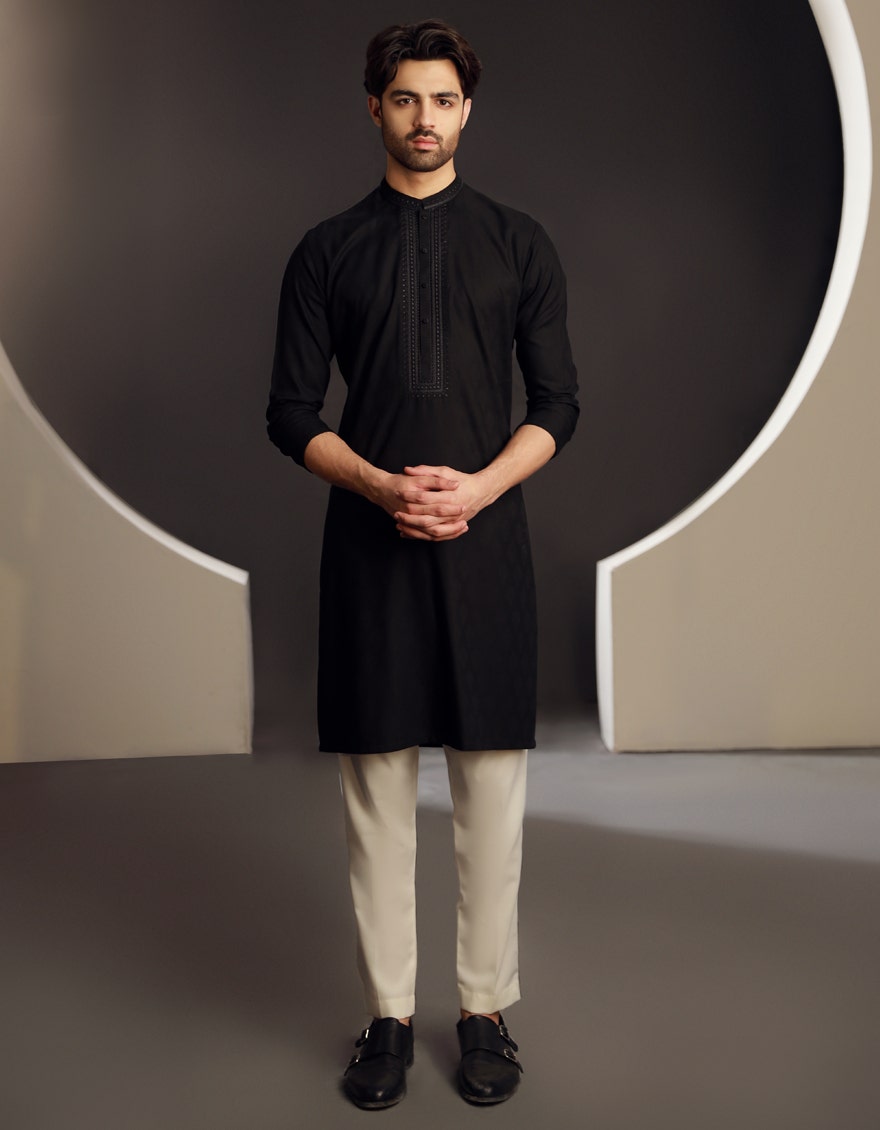 Black Premium Embroidered Kurta