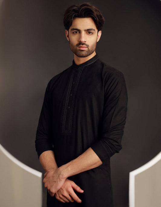 Black Premium Embroidered Kurta