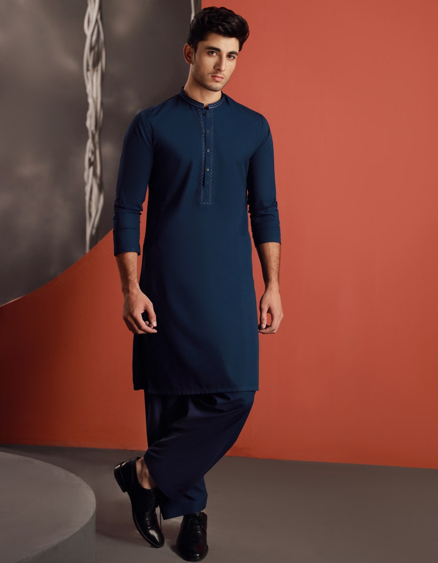 Blue Embroidered Kameez Shalwar