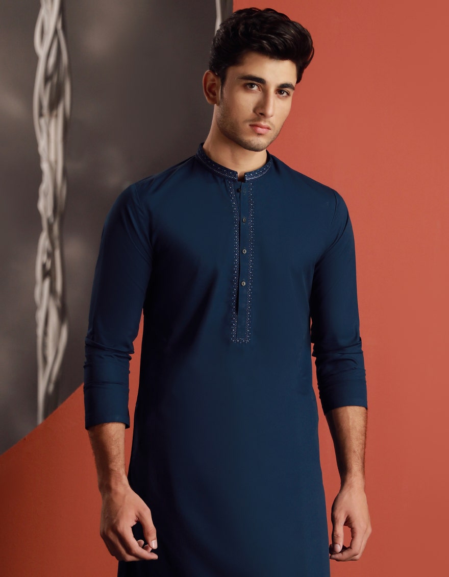 Blue Embroidered Kameez Shalwar