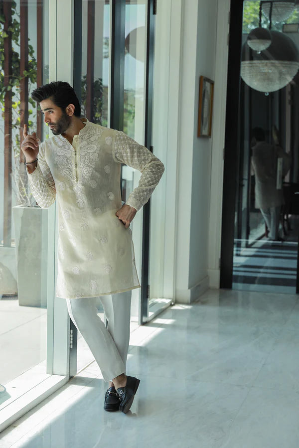 Amirkhan Couture Cream Kurta Pyjama SM-003