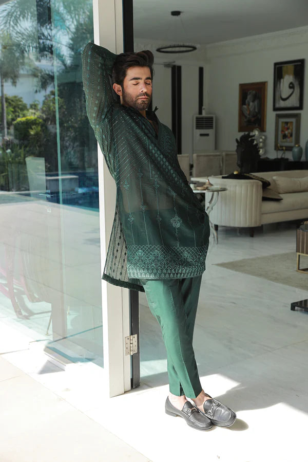 Amirkhan Couture Bottle Green Kurta Pyjama SM-005