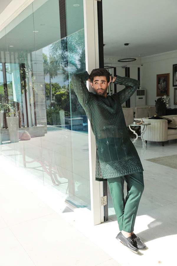 Amirkhan Couture Bottle Green Kurta Pyjama SM-005