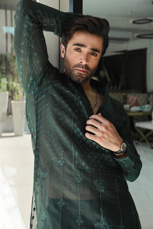 Amirkhan Couture Bottle Green Kurta Pyjama SM-005