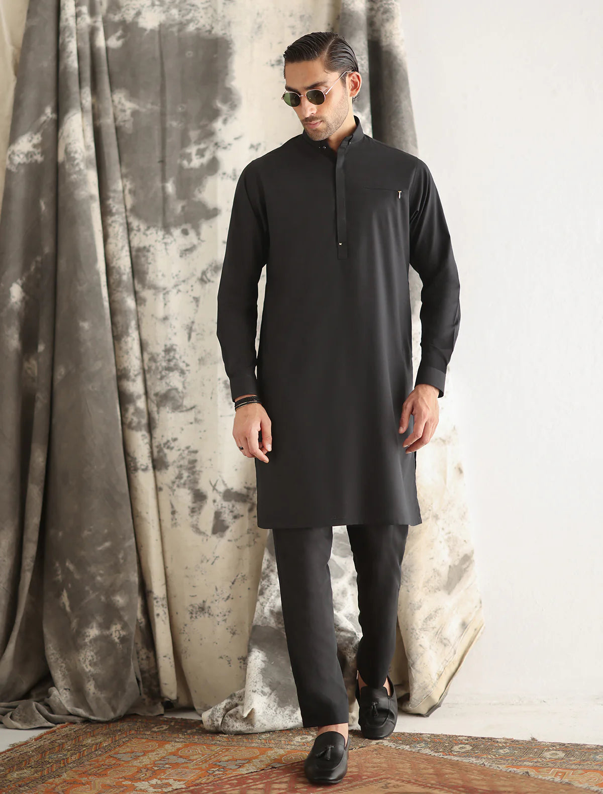 Ismail Farid Premium Black Kurta Pyjama (DKRT120)