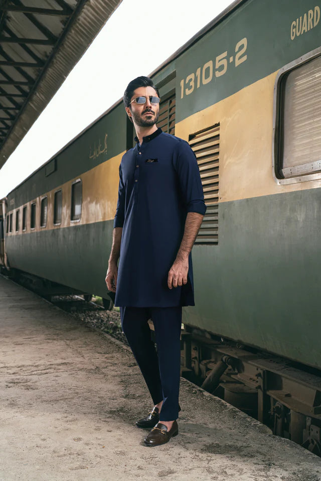 Humayun Alamgir Royal Blue Stretchable Kurta Pyjama