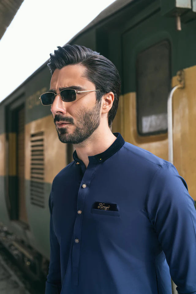 Humayun Alamgir Royal Blue Stretchable Kurta Pyjama