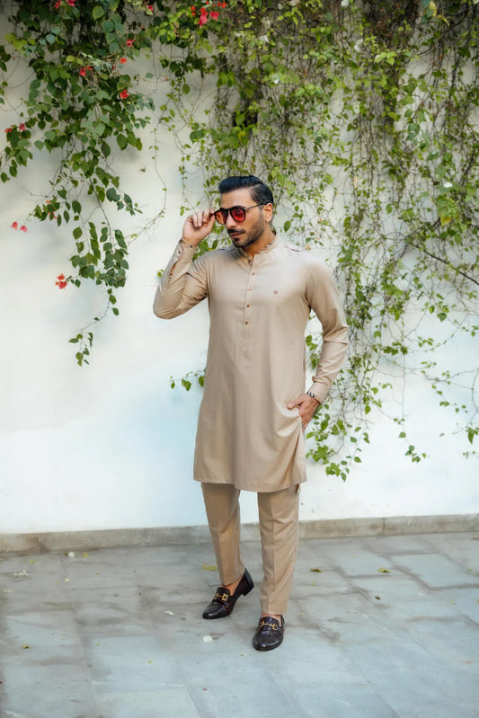 Humayun Alamgir Beige Wash & Wear Kurta Pyjama