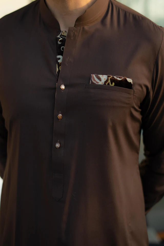 Humayun Alamgir Brown Wash & Wear Kurta Pyjama