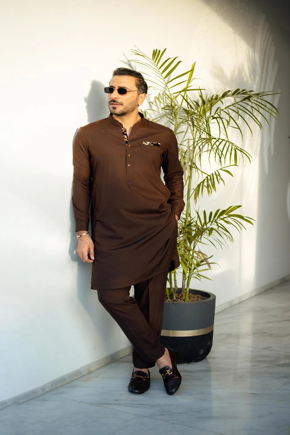 Humayun Alamgir Brown Wash & Wear Kurta Pyjama