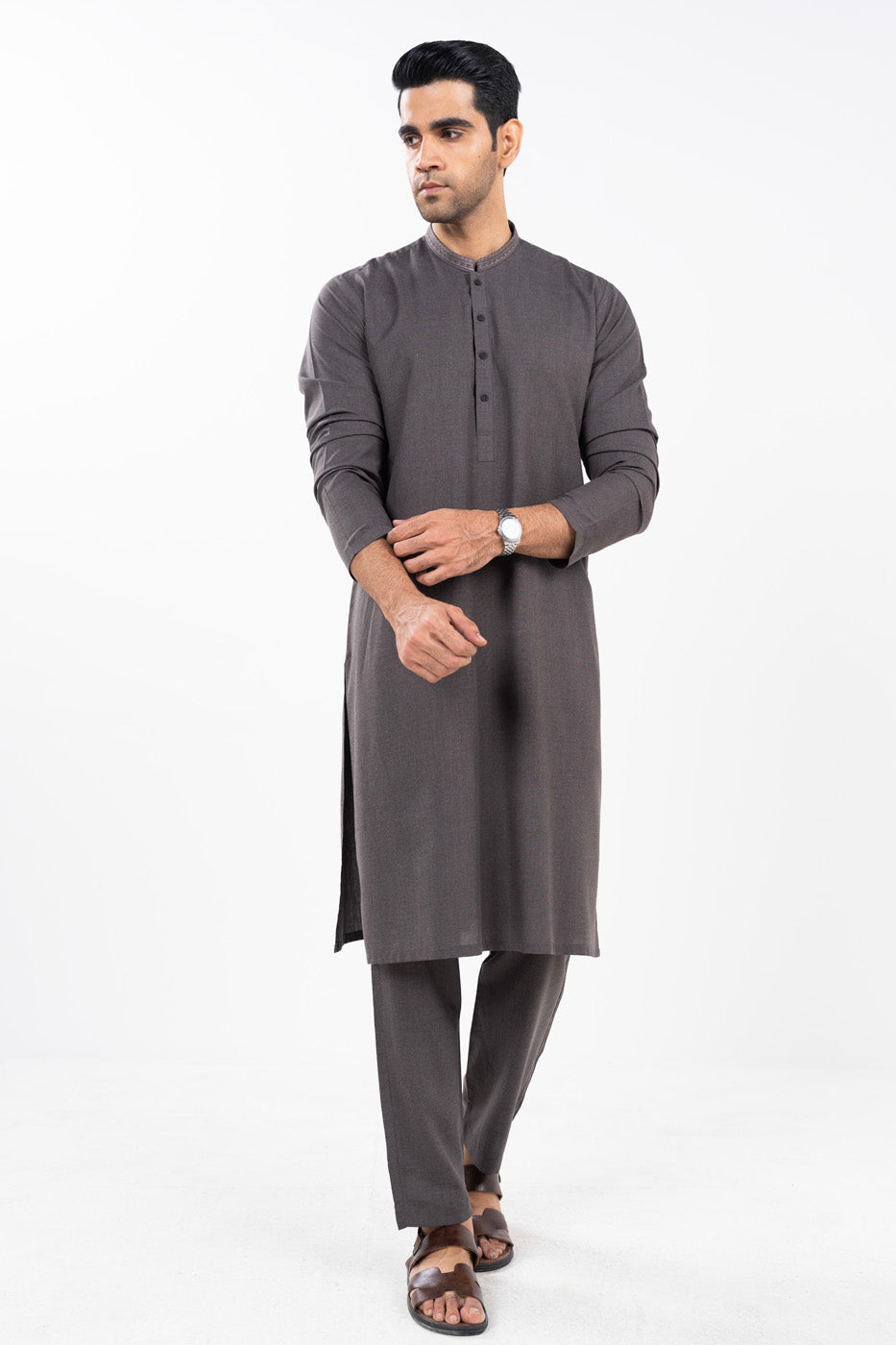 Brown Embroidered Kurta Pyjama