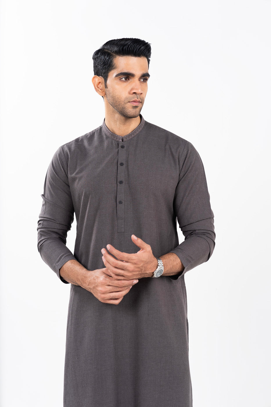 Brown Embroidered Kurta Pyjama