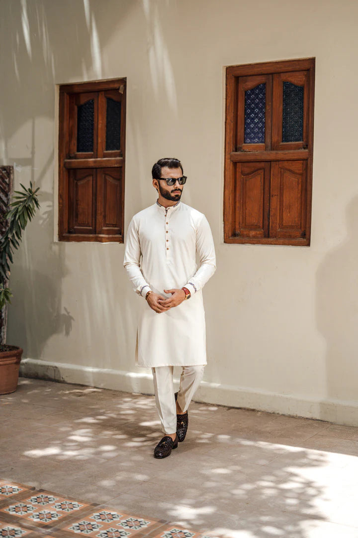 Humayun Alamgir Cream Boski Kurta Pyjama