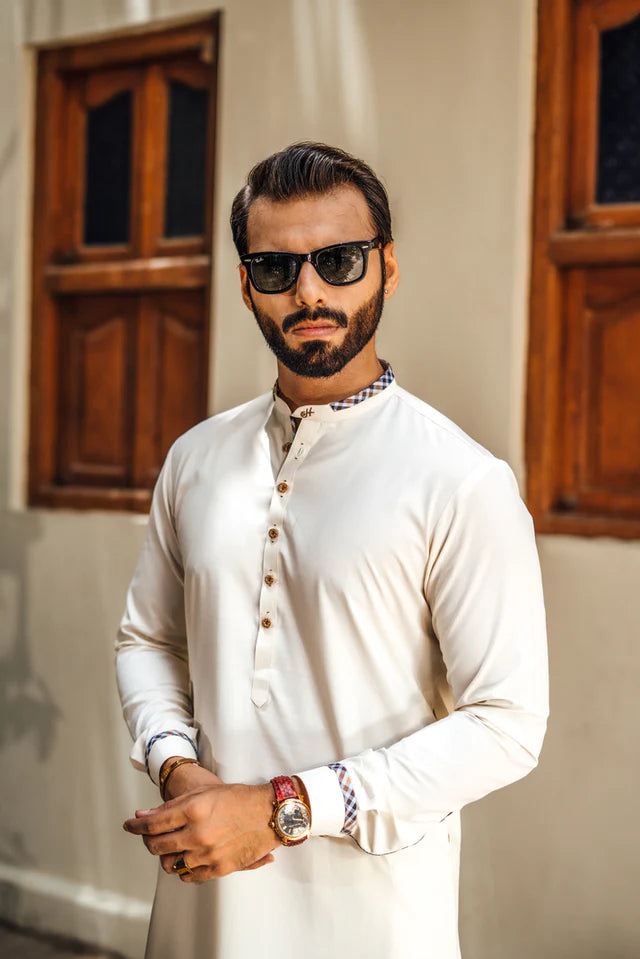 Humayun Alamgir Cream Boski Kurta Pyjama