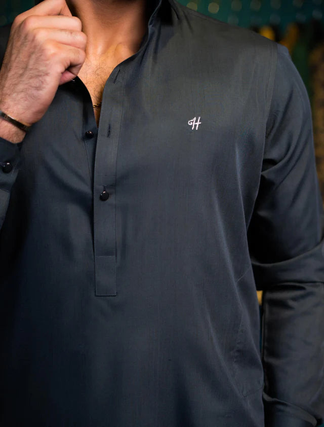 Humayun Alamgir Grey Boski Wash & Wear Kurta Shalwar