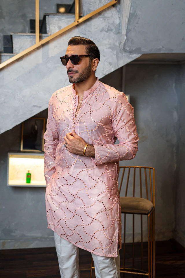 Humayun Alamgir Embossed Mirror Design Kurta Pyjama