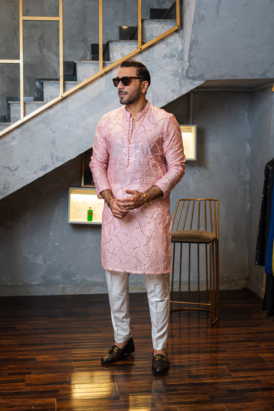 Humayun Alamgir Embossed Mirror Design Kurta Pyjama