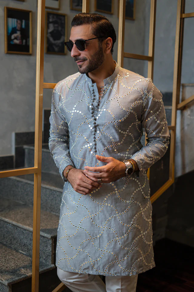 Humayun Alamgir Embossed Mirror Design Kurta Pyjama