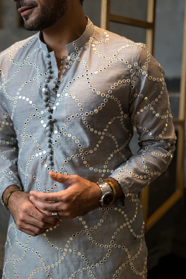 Humayun Alamgir Embossed Mirror Design Kurta Pyjama