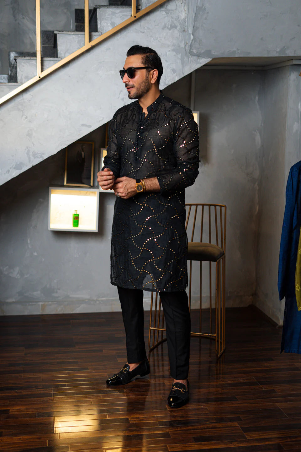 Humayun Alamgir Embossed Mirror Design Kurta Pyjama