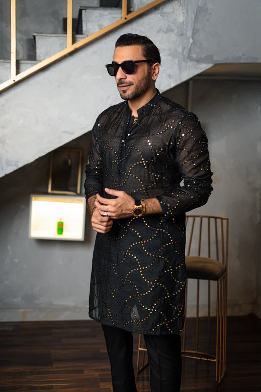 Humayun Alamgir Embossed Mirror Design Kurta Pyjama