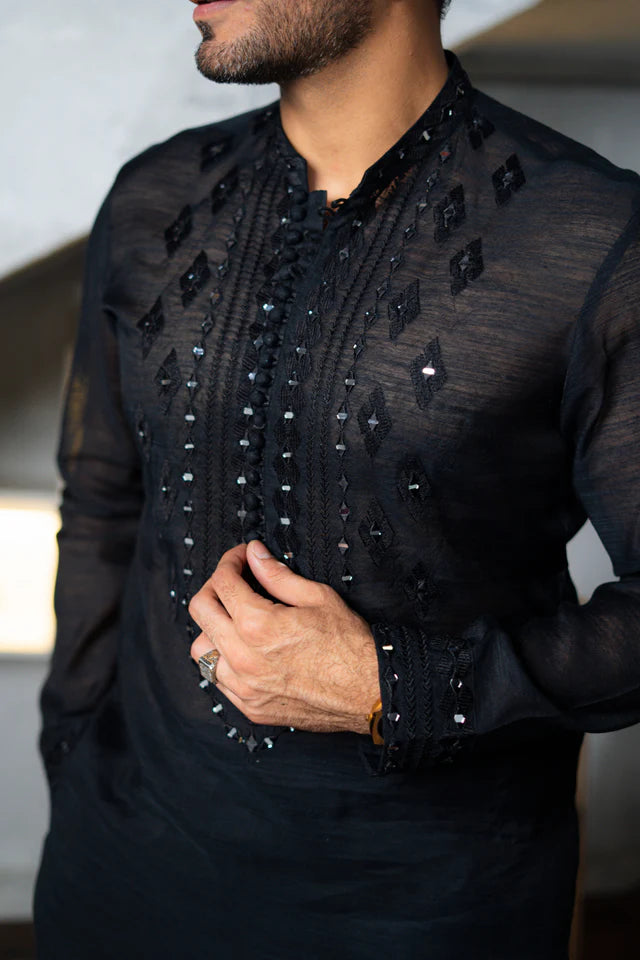 Humayun Alamgir Embossed Mirror Work Kurta Pyjama