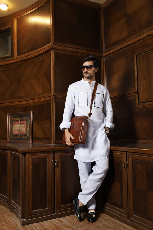 Snug White Double Patch Kurta Trouser