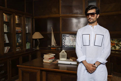 Snug White Double Patch Kurta Trouser